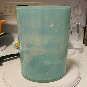 Art Glass Heavy Light Blue Vase Candle Holder 8” Tall